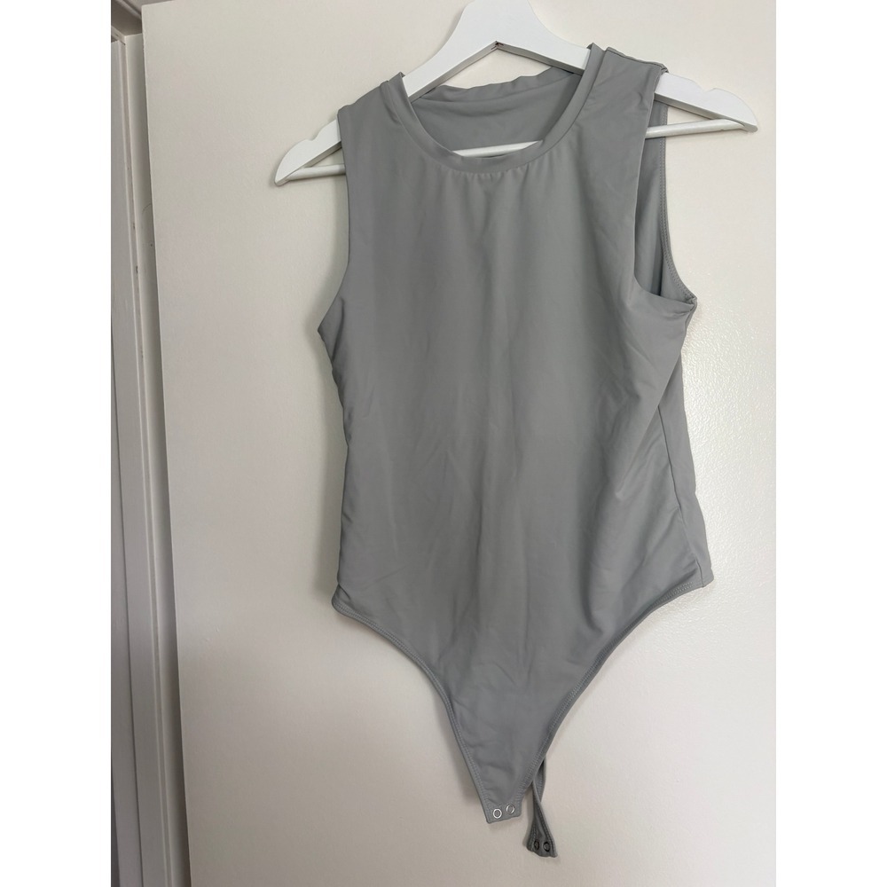 Vitality Bodysuit Large Grey Sleeveless Crew Neck Athletic Stretch Snap Closure - Picture 5 of 6